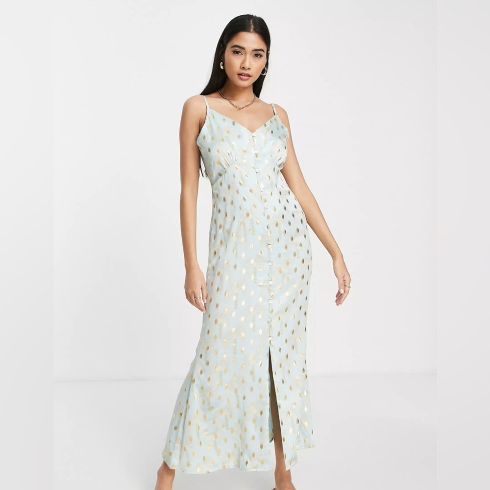 Never Fully Dressed | Palma strappy midi dress in blue | Size 12 US